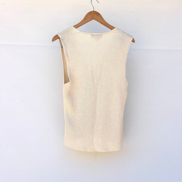 Zara V-Neck Knit Vest Cardigan Top Ecru Cream Large Preppy Cottagecore - Picture 6 of 10